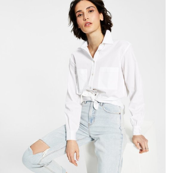 And now this Tops - Tie-Front Poplin Shirt by And Now This